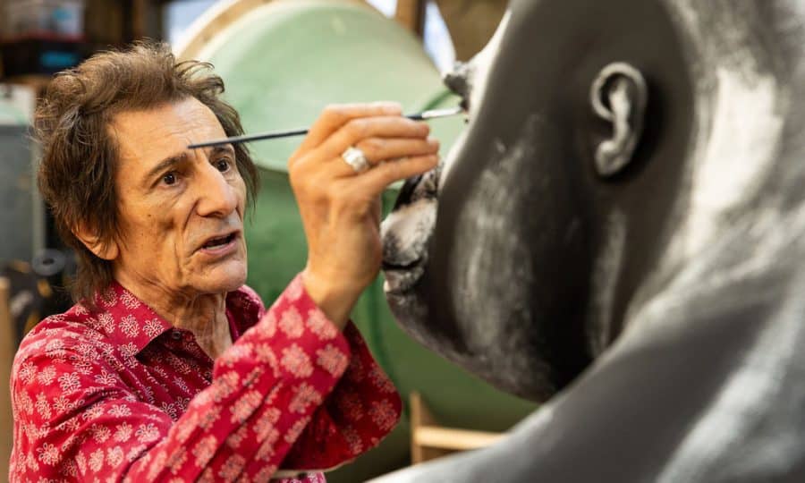 Ronnie Wood with his gorilla, Tusk Gorilla Trail in Covent Garden Launch