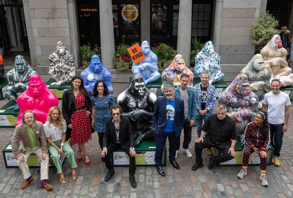 Tusk Gorilla Trail artists with their Gorillas at Covent Garden