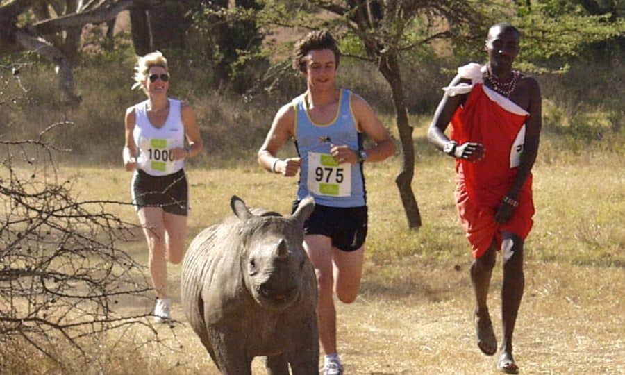 A baby rhino on the course of the Lewa Safari Marathon!