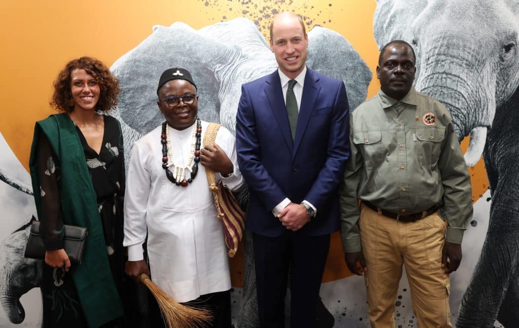 LONDON, ENGLAND - NOVEMBER 27: (L-R) Tusk Award Winner Fanny Minesi, Prince William Award Winner Dr Ekwoge Abwe, Prince William, Prince of Wales and Wildlife Ranger Award Winner Jealous Mpofu attend the 2023 Tusk Conservation Awards at The Savoy Hotel on November 27, 2023 in London, England. (Photo by Chris Jackson/Getty Images for Tusk)