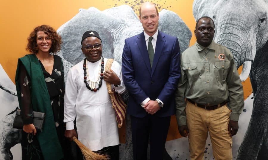 LONDON, ENGLAND - NOVEMBER 27: (L-R) Tusk Award Winner Fanny Minesi, Prince William Award Winner Dr Ekwoge Abwe, Prince William, Prince of Wales and Wildlife Ranger Award Winner Jealous Mpofu attend the 2023 Tusk Conservation Awards at The Savoy Hotel on November 27, 2023 in London, England. (Photo by Chris Jackson/Getty Images for Tusk)