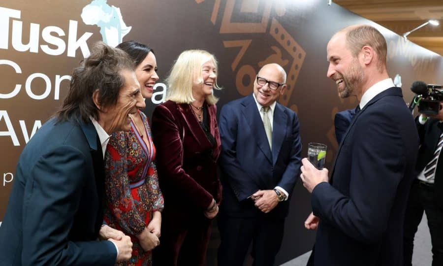 LONDON, ENGLAND - NOVEMBER 27: Ronnie Wood, Sally Wood, Kitty Aldrigdge-Knopfler, Mark Knopfler and Prince William, Prince of Wales attend the 2024 Tusk Conservation Awards at The Savoy Hotel on November 27, 2024 in London, England. (Photo by Chris Jackson/Getty Images for Tusk)